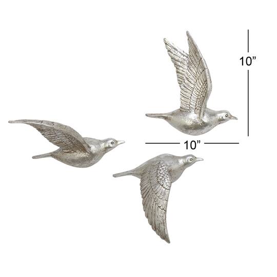 Silver Polystone Farmhouse Birds Wall Decor Set